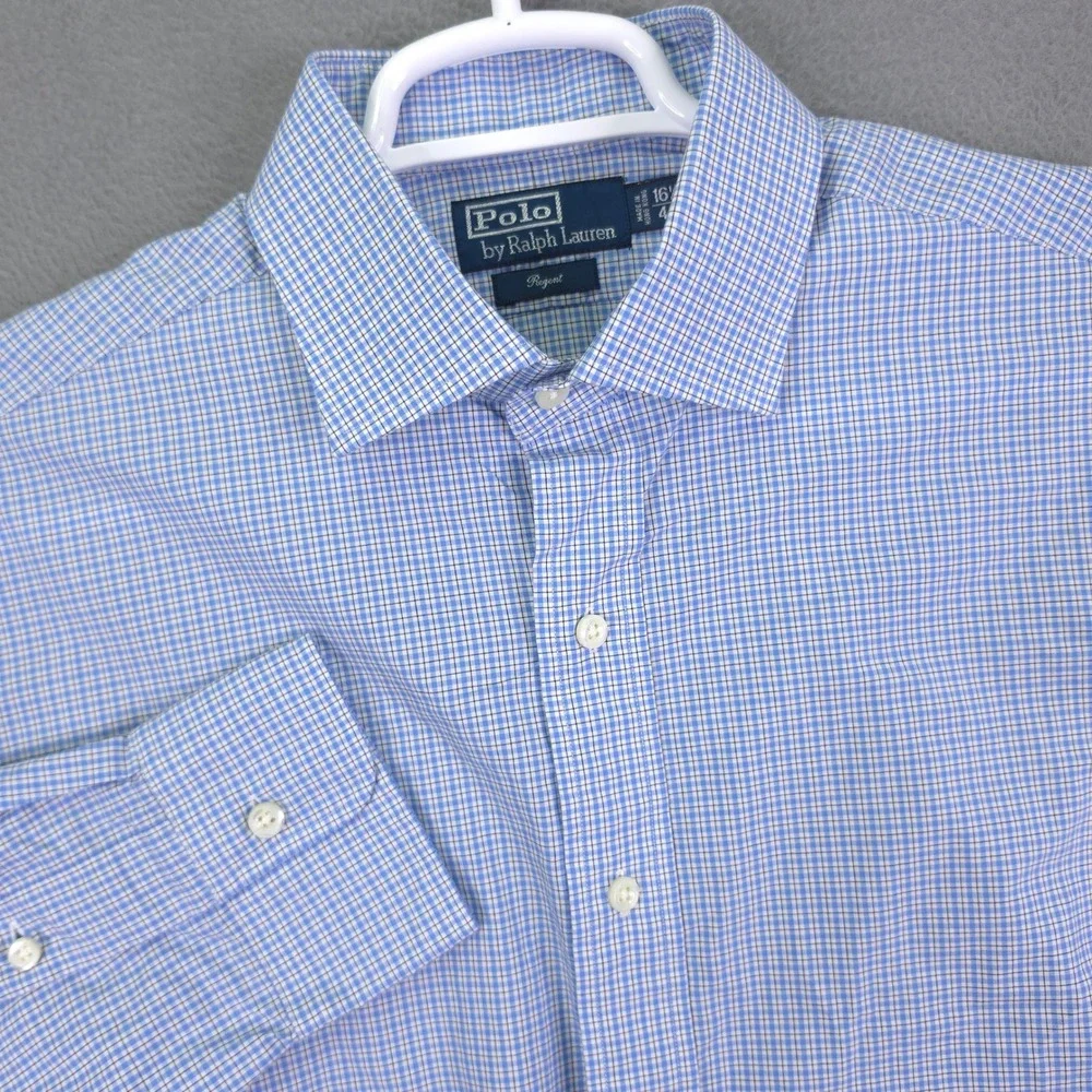 Polo Ralph Lauren Shirt Regent Fit Blue Gingham Check 16.5 L Cotton Dress Shirt